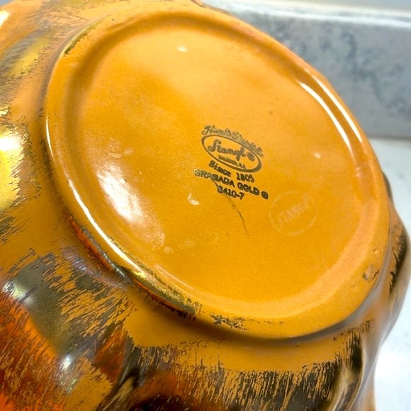 Stangl Art Pottery Hand Painted Granada Gold Ruffled Fruit Bowl 9” Vintage EUC - Picture 9 of 12